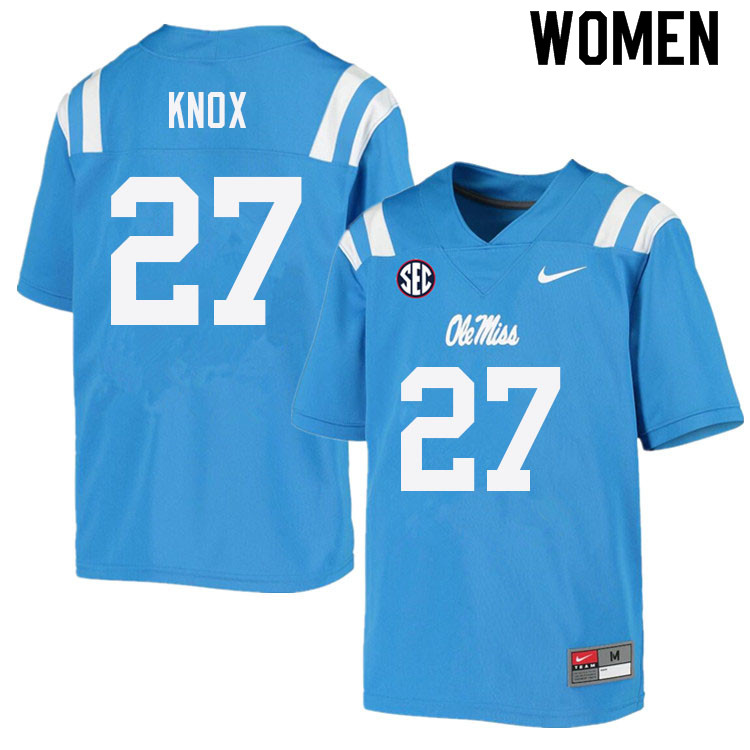 Jalen Knox Ole Miss Rebels NCAA Women's Powder Blue #27 Stitched Limited College Football Jersey CUP8858CV